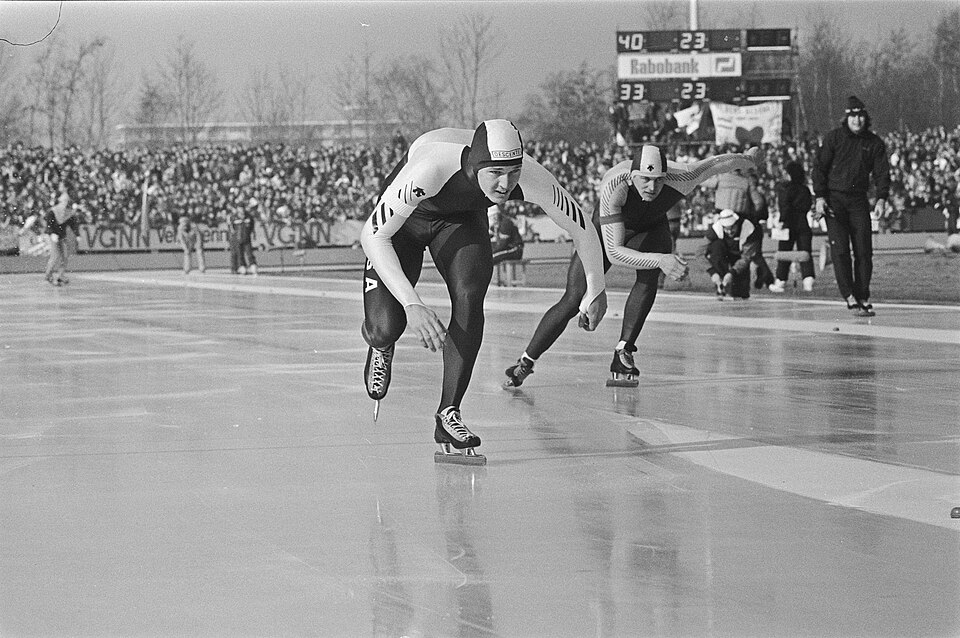 Dan Jansen skating at the World Sprint Championships in Heerenveen, 1985.